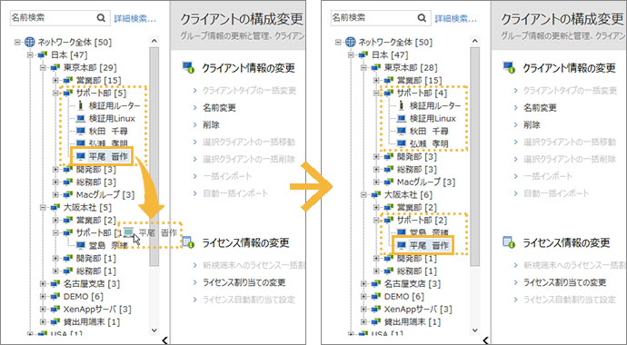 ツリー上でグループ移動