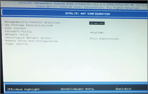 AMT CONFIGURATION画面