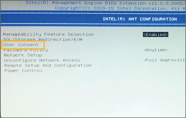 AMT CONFIGURATION画面