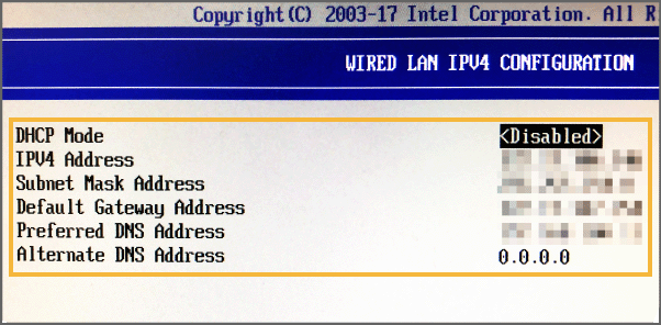 WIRED LAN IPV4 CONFIGURATION画面