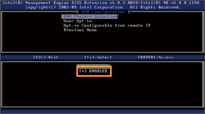 KVM Feature Selection画面