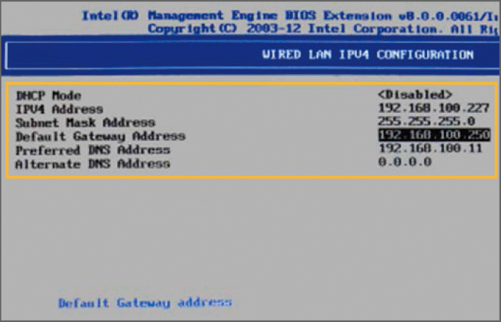 WIRED LAN IPV4 CONFIGURATION画面